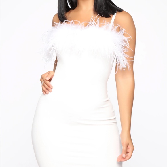 Fashion Nova White Fur Trim Bodycon - Picture 3 of 4